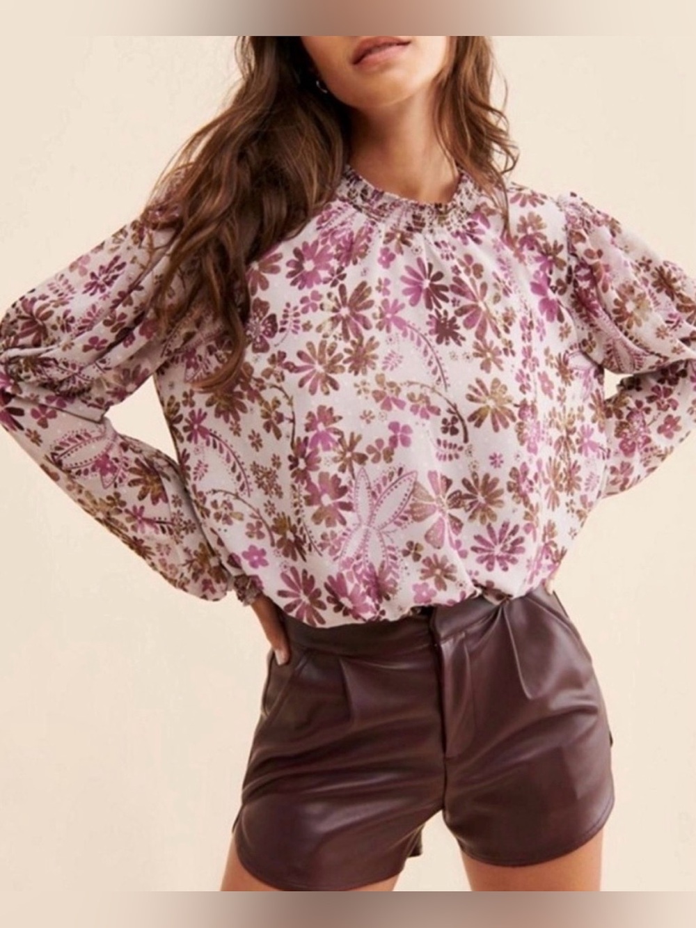 Free People Clarissa smocked neck floral top, medium